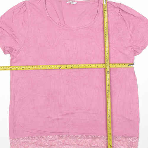 Cottelli Collection Women's Pink Lace Trim Viscose T-Shirt Size 16