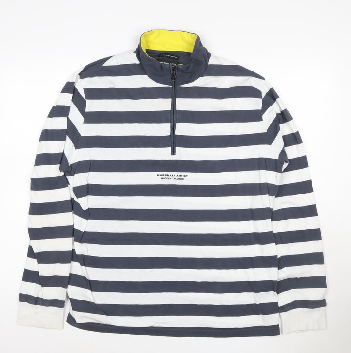 Marshall Artist Men's Blue White Striped 3XL 1/2 Zip Sweatshirt
