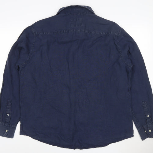 Marks and Spencer Blue Harbour Men's Blue Linen Long Sleeve Shirt L