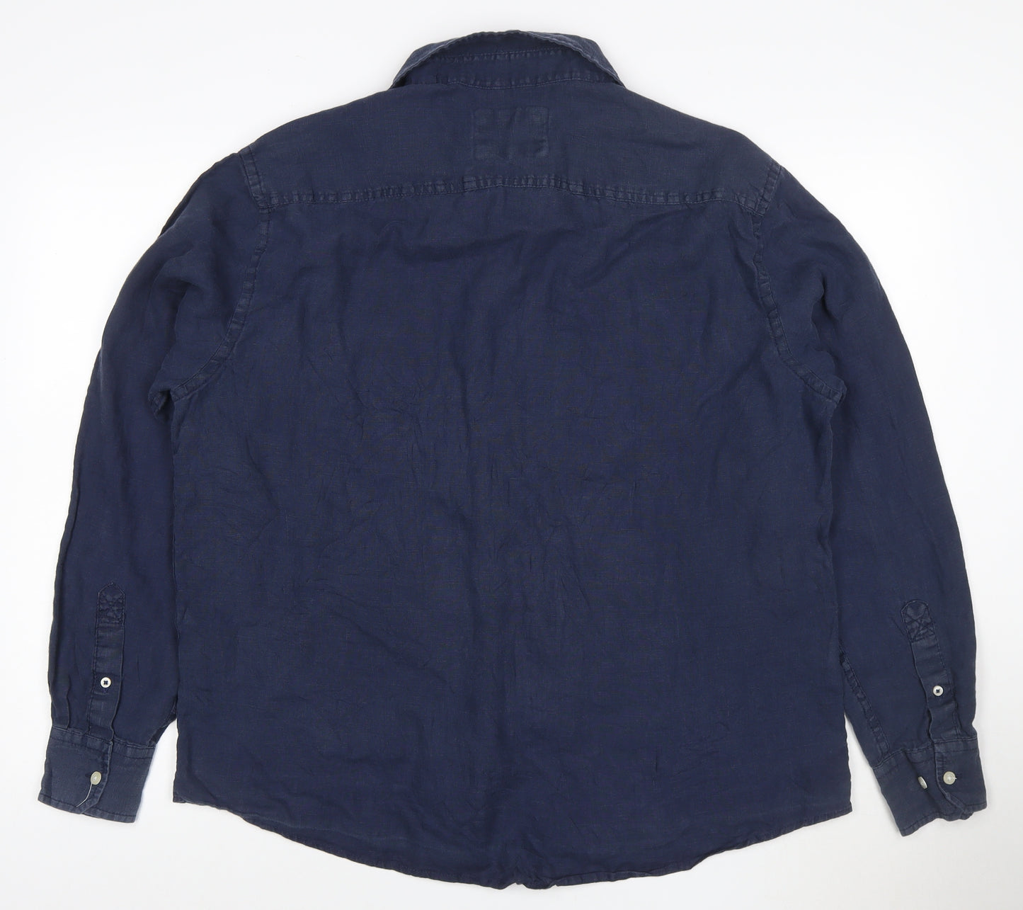 Marks and Spencer Blue Harbour Men's Blue Linen Long Sleeve Shirt L