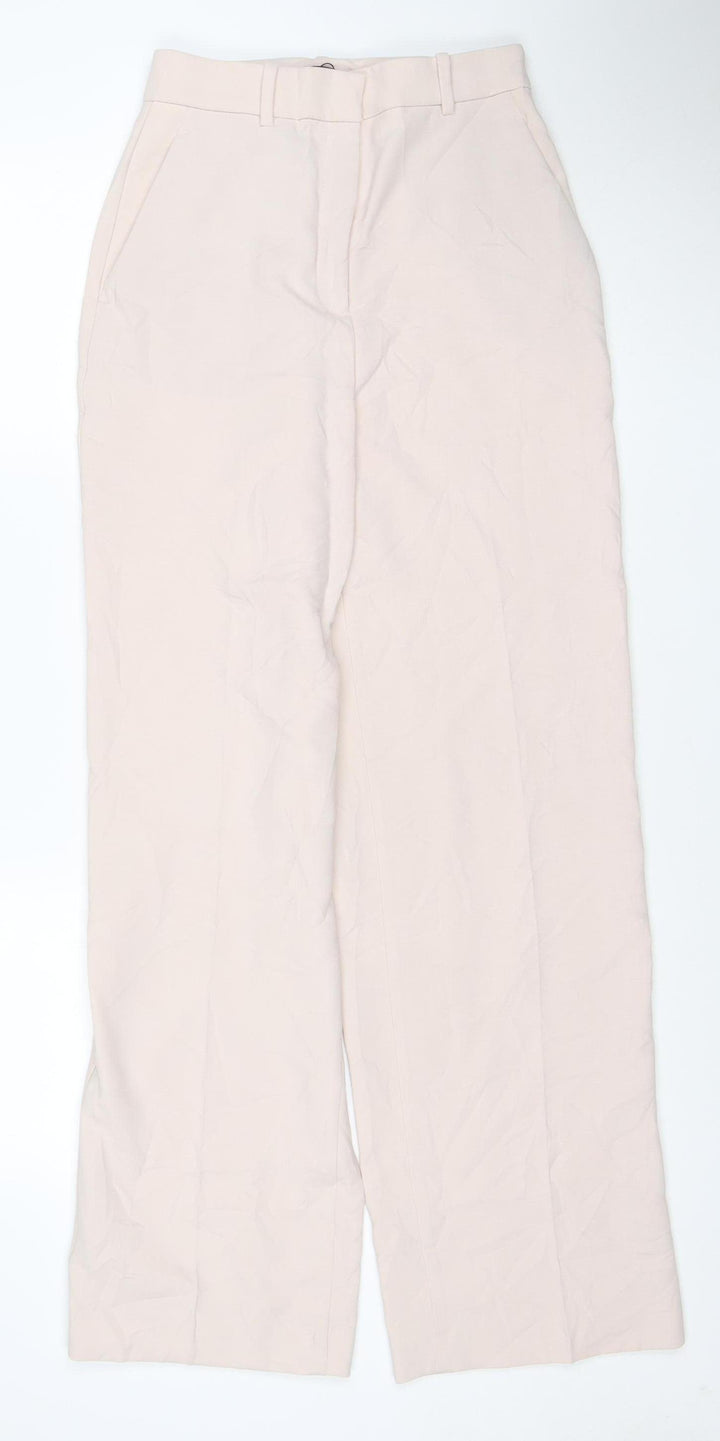 Zara Women's Beige XS Wide-Leg Trousers Polyester Viscose Blend