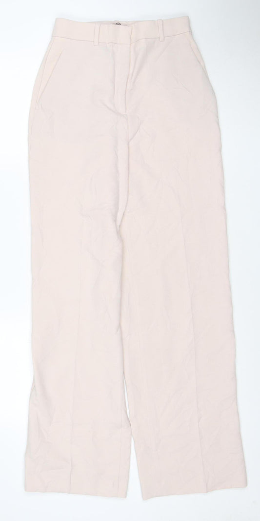 Zara Women's Beige XS Wide-Leg Trousers Polyester Viscose Blend