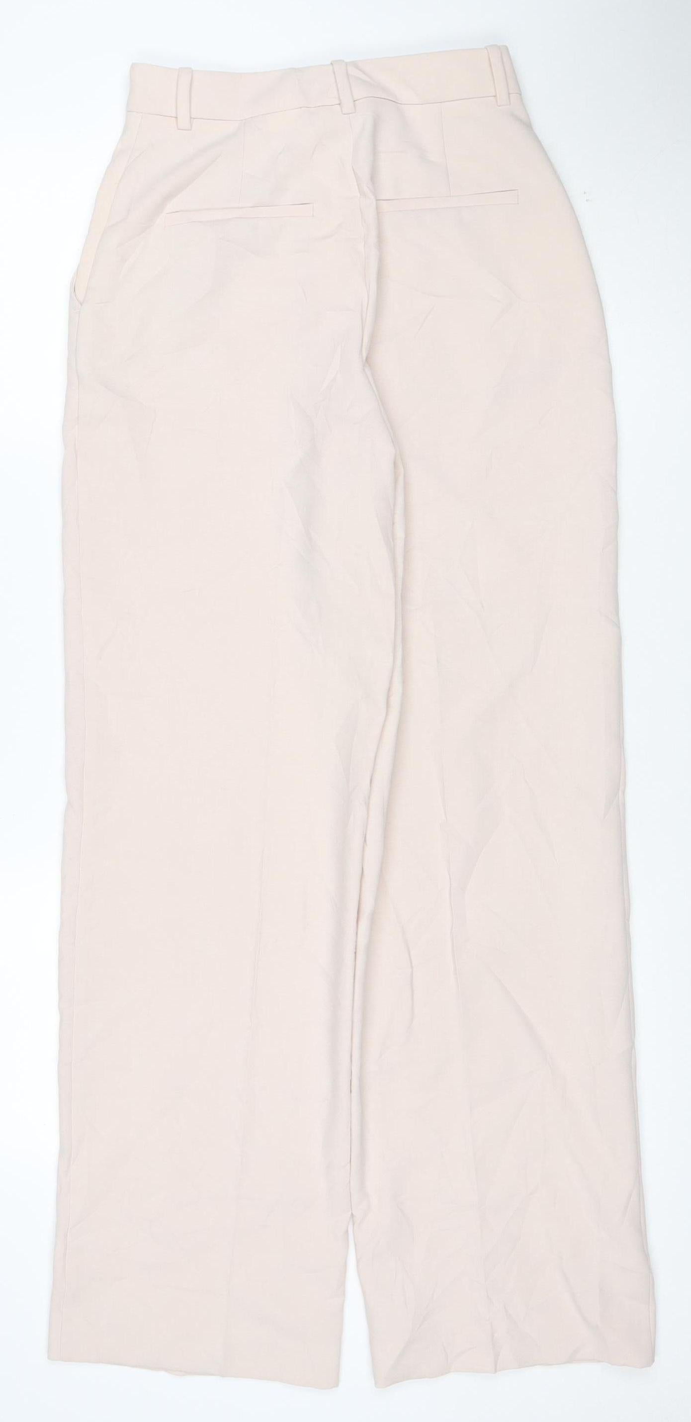 Zara Women's Beige XS Wide-Leg Trousers Polyester Viscose Blend
