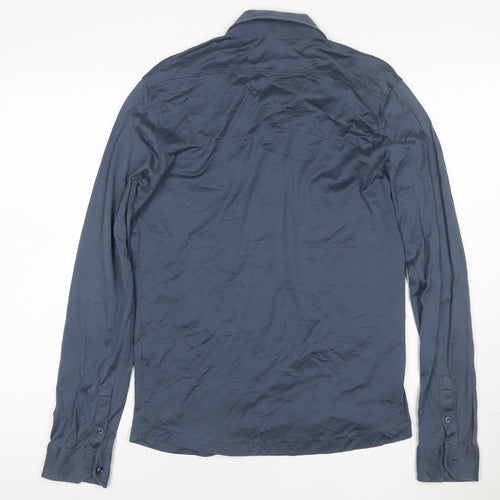 Reiss Mens Blue Slim Fit Cotton Long Sleeve Button-Up Shirt Size S