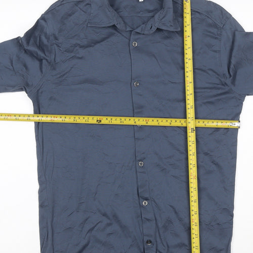 Reiss Mens Blue Slim Fit Cotton Long Sleeve Button-Up Shirt Size S