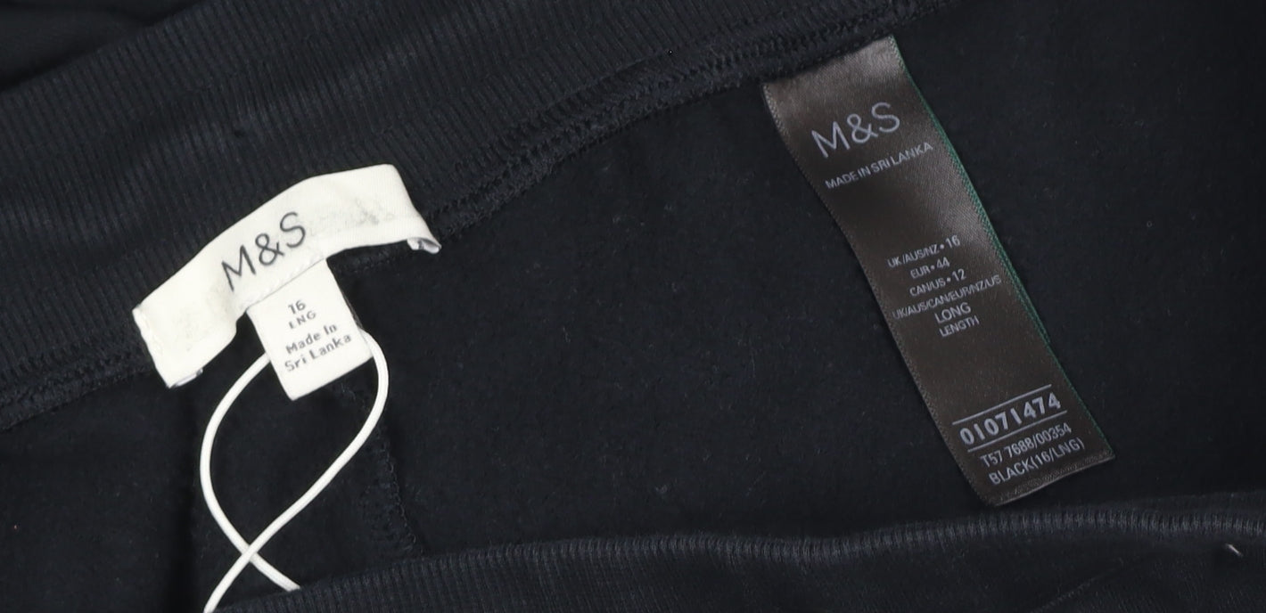 Marks and Spencer Women Black Size 16 Long Wide-Leg Walking Trousers