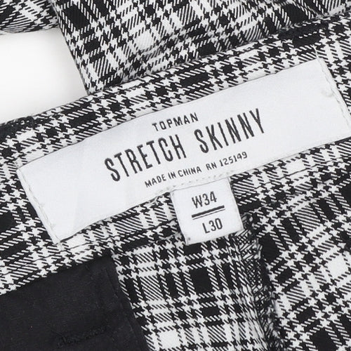 Topman Men's Black Check Skinny Trousers W34 L30