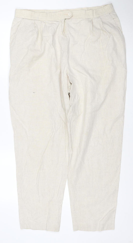 Marks and Spencer St Michael Womens Beige Linen Wide-Leg Trousers UK 20