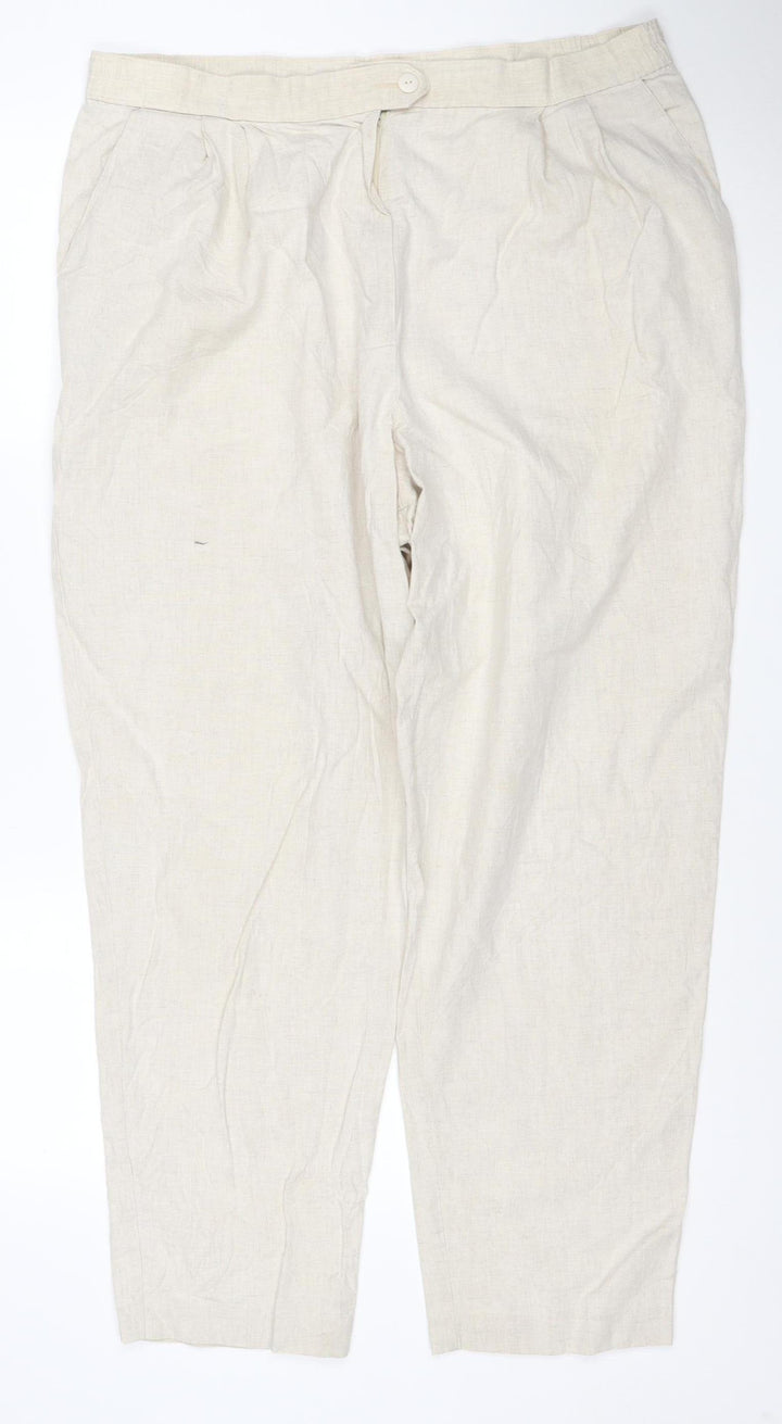 Marks and Spencer St Michael Womens Beige Linen Wide-Leg Trousers UK 20