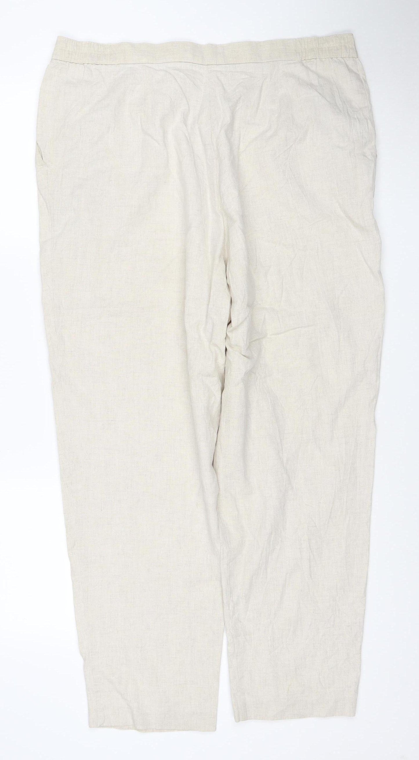 Marks and Spencer St Michael Womens Beige Linen Wide-Leg Trousers UK 20