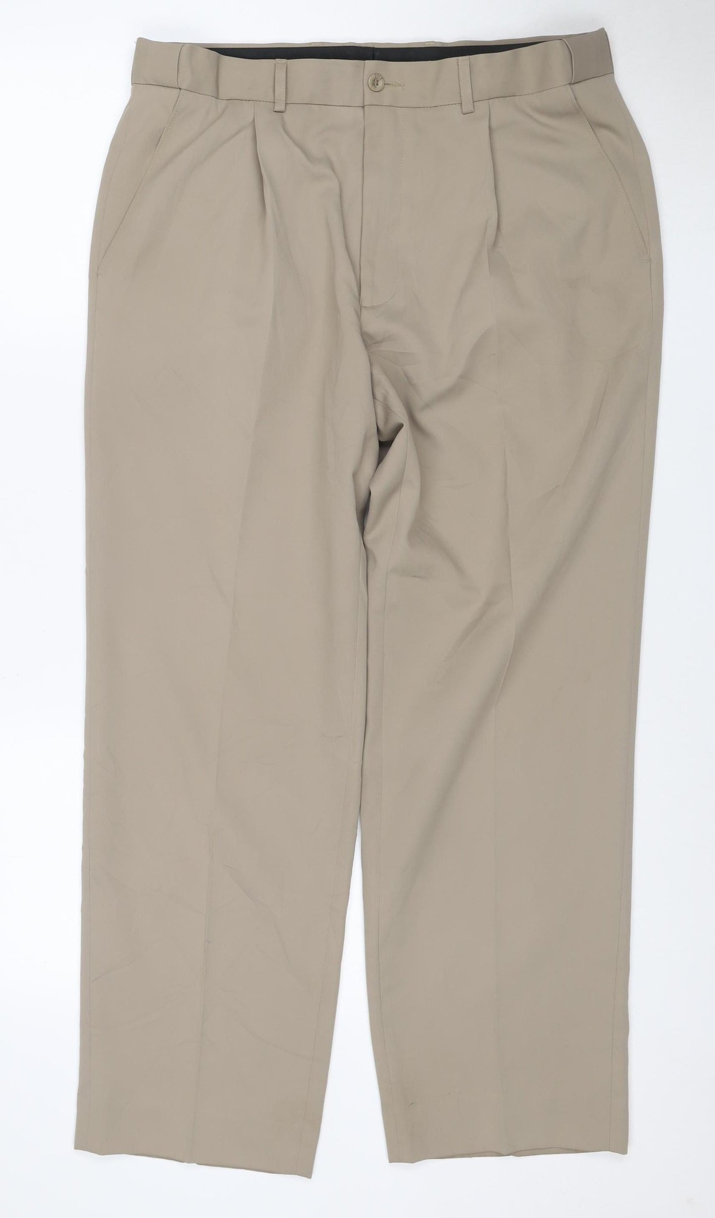 Debenhams Women Beige 24 Short Straight Leg Polyester Trousers