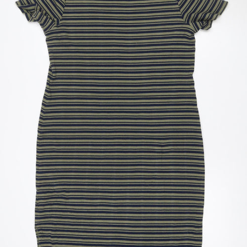 Marks and Spencer Women’s Green Striped Roll Neck Jersey T-Shirt Dress Size 20