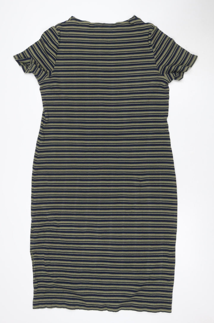 Marks and Spencer Women’s Green Striped Roll Neck Jersey T-Shirt Dress Size 20
