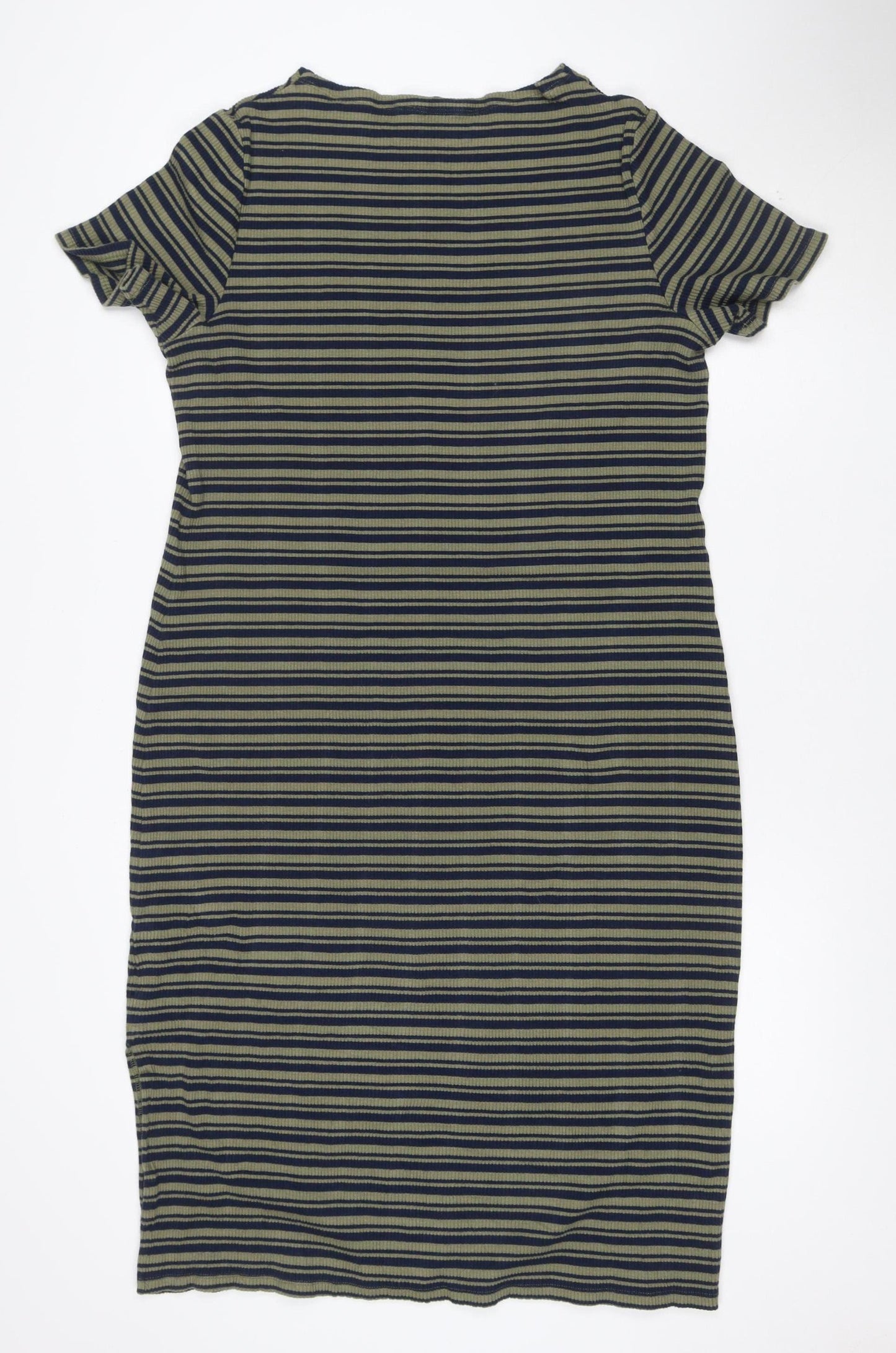 Marks and Spencer Women’s Green Striped Roll Neck Jersey T-Shirt Dress Size 20