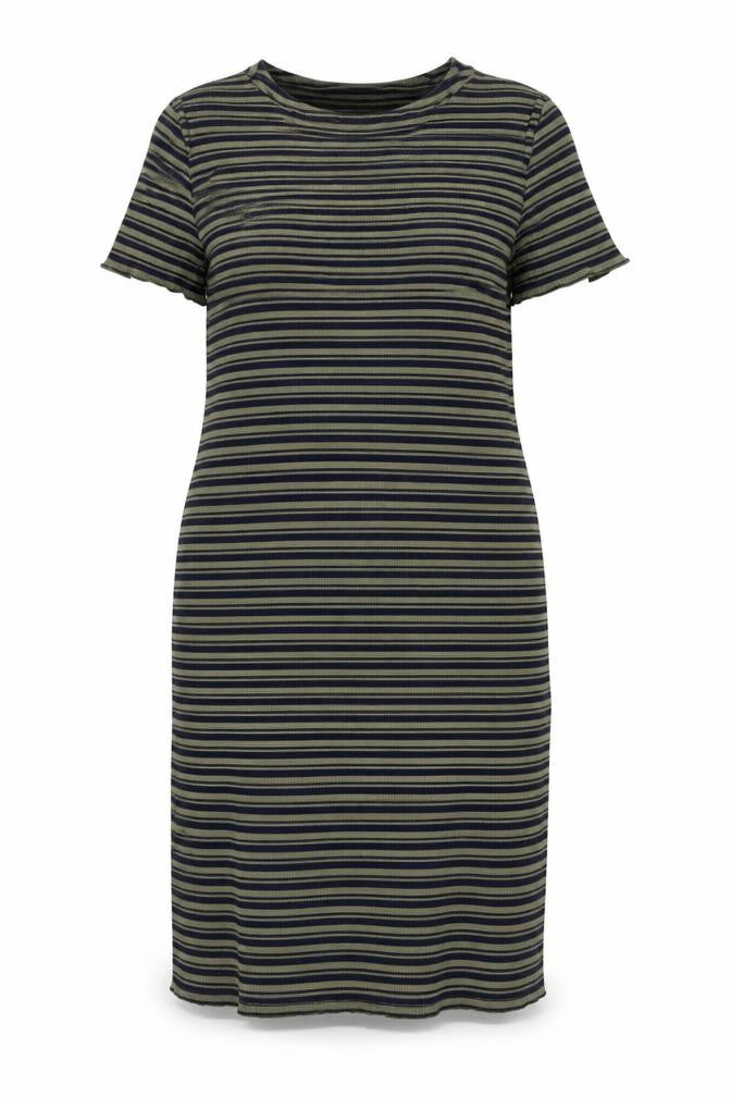 Marks and Spencer Women’s Green Striped Roll Neck Jersey T-Shirt Dress Size 20