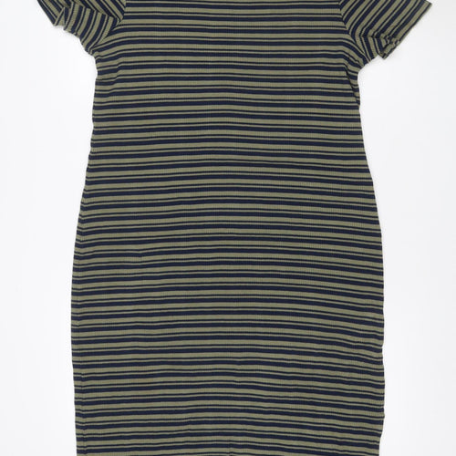 Marks and Spencer Women’s Green Striped Roll Neck Jersey T-Shirt Dress Size 20