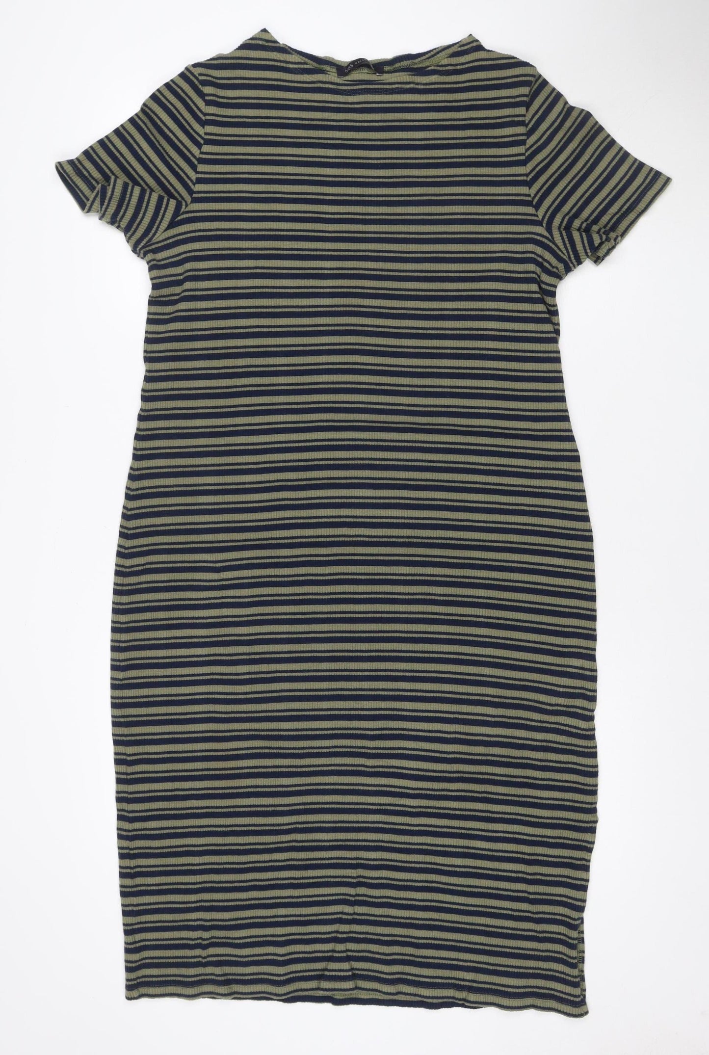 Marks and Spencer Women’s Green Striped Roll Neck Jersey T-Shirt Dress Size 20