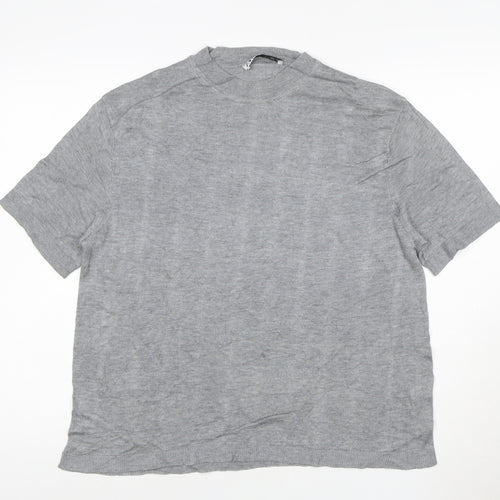 Zara Women Grey Mock Neck Short Sleeve Modal T-Shirt Size S