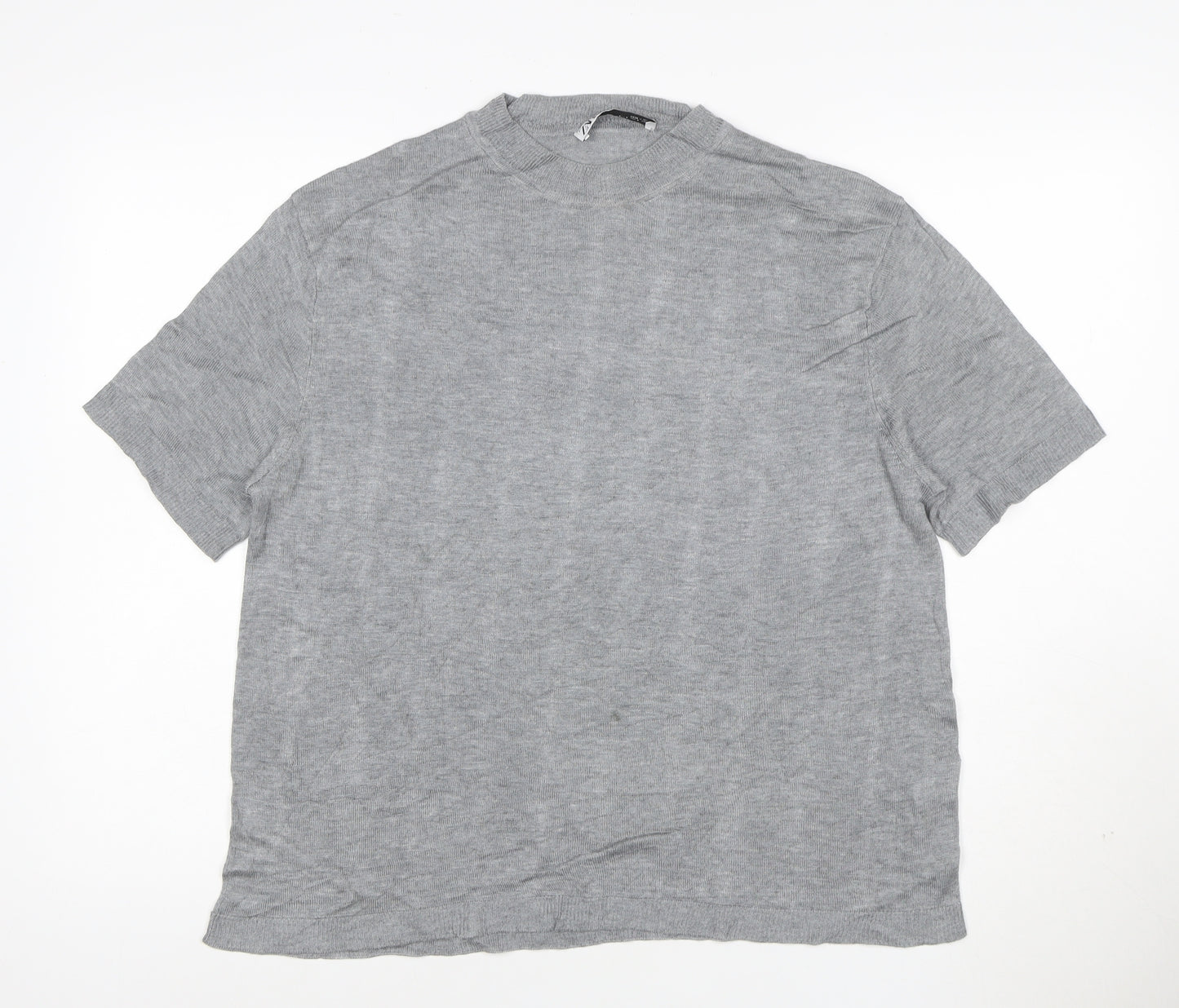 Zara Women Grey Mock Neck Short Sleeve Modal T-Shirt Size S