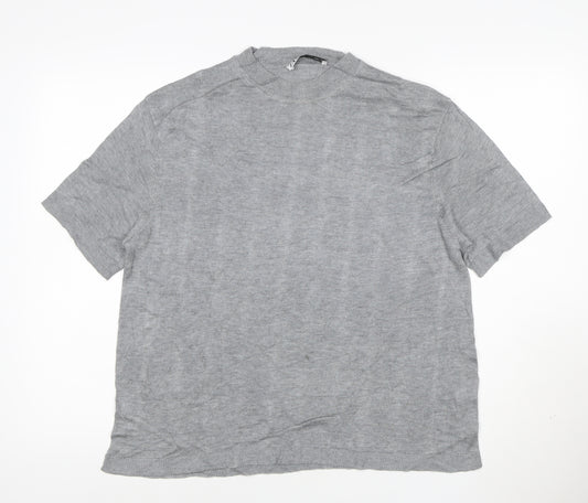 Zara Women Grey Mock Neck Short Sleeve Modal T-Shirt Size S