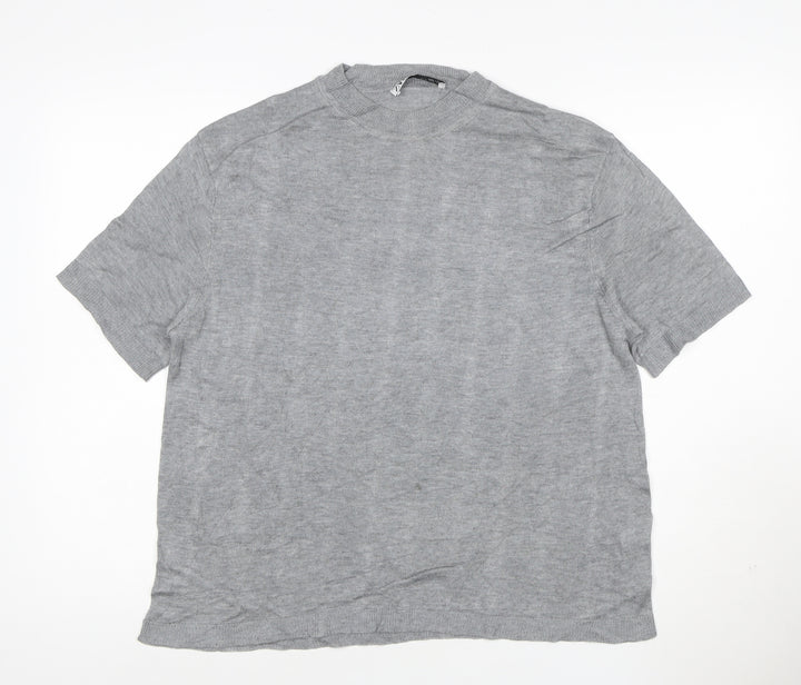 Zara Women Grey Mock Neck Short Sleeve Modal T-Shirt Size S