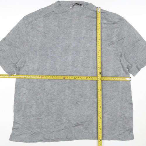 Zara Women Grey Mock Neck Short Sleeve Modal T-Shirt Size S