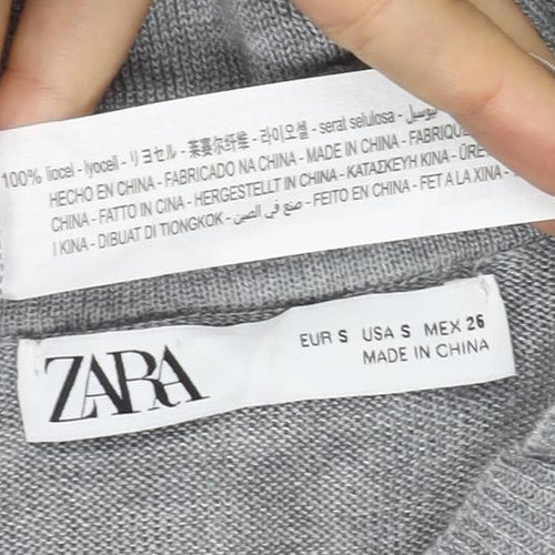 Zara Women Grey Mock Neck Short Sleeve Modal T-Shirt Size S