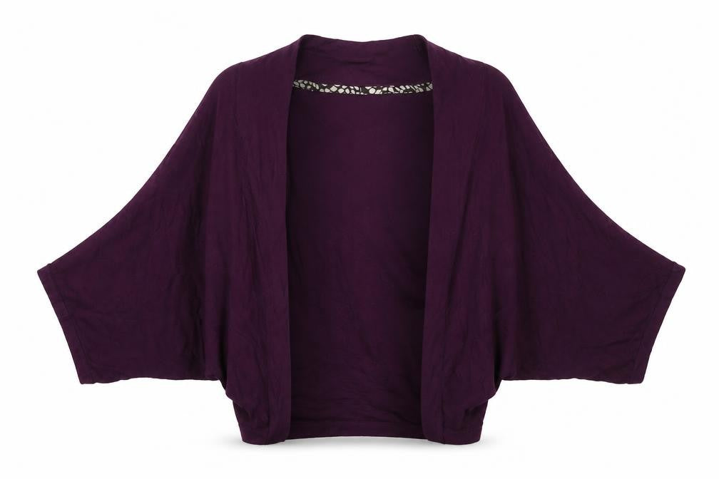 Laura Ashley Women Purple Cotton Shrug S Relaxed Fit Lightweight Knit