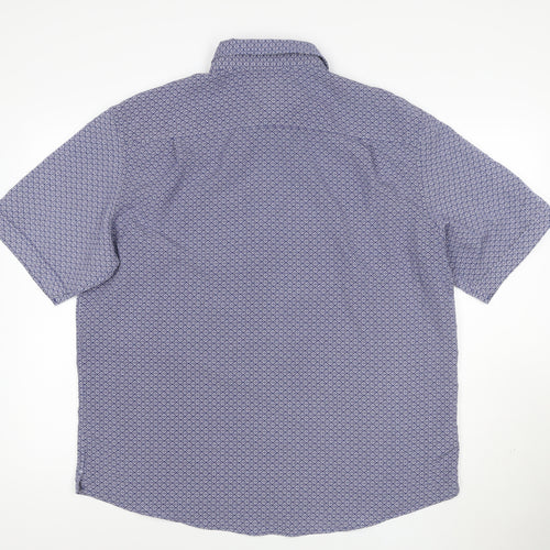 Marks and Spencer Men's Blue Geometric Short Sleeve XL Casual Shirt