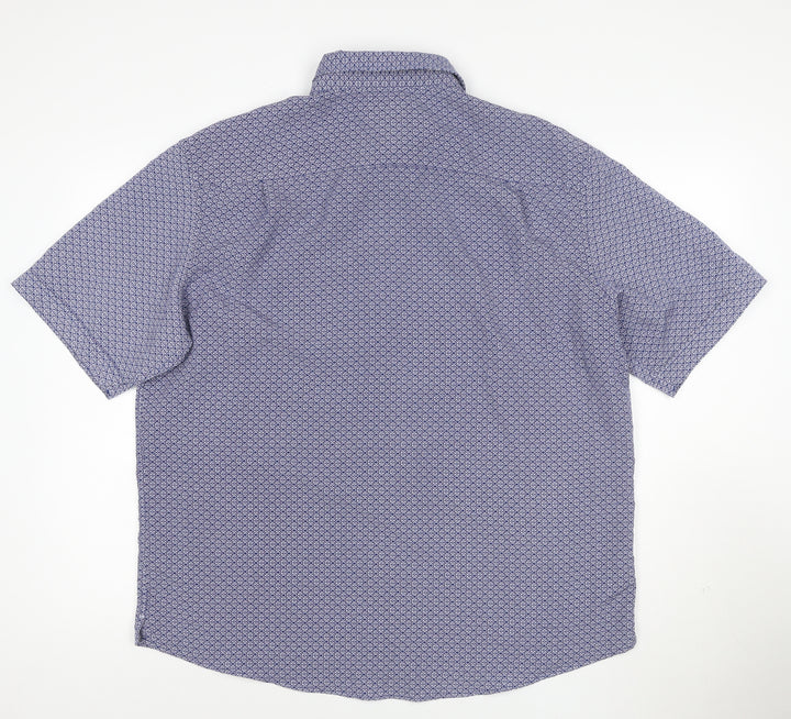 Marks and Spencer Men's Blue Geometric Short Sleeve XL Casual Shirt