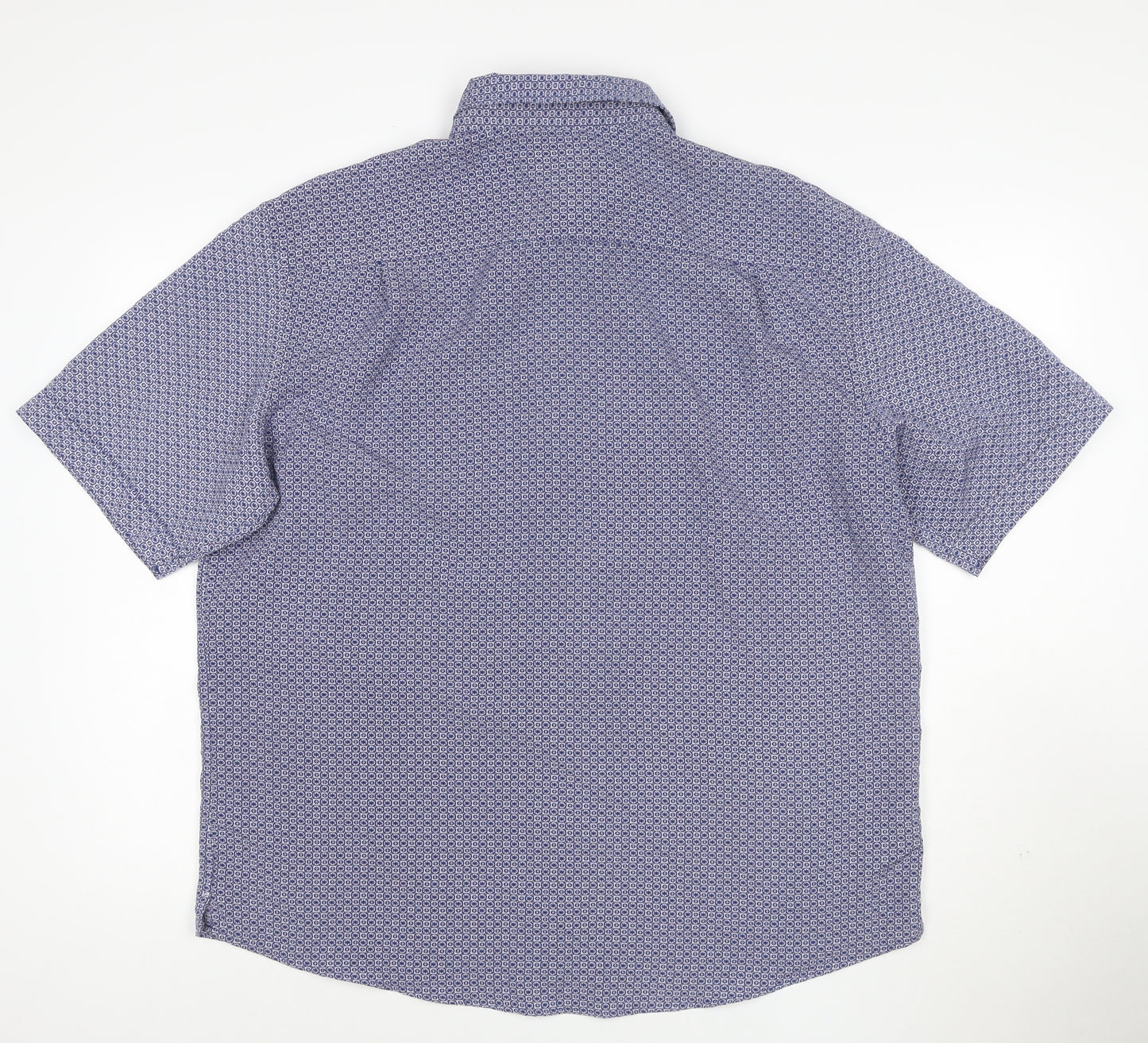 Marks and Spencer Men's Blue Geometric Short Sleeve XL Casual Shirt