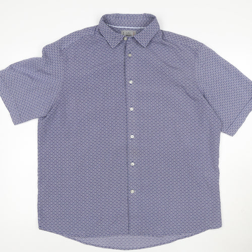 Marks and Spencer Men's Blue Geometric Short Sleeve XL Casual Shirt