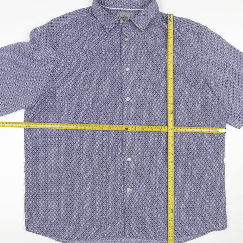 Marks and Spencer Men's Blue Geometric Short Sleeve XL Casual Shirt