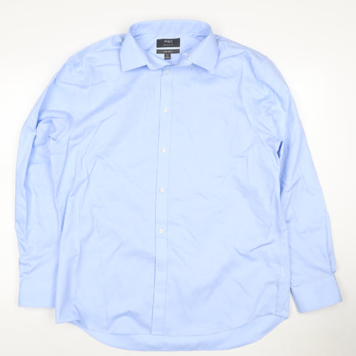 Marks and Spencer Mens Blue Regular Fit Non-Iron Cotton Shirt 16.5 42in