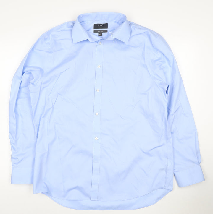 Marks and Spencer Mens Blue Regular Fit Non-Iron Cotton Shirt 16.5 42in
