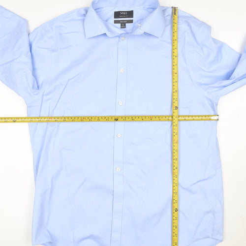 Marks and Spencer Mens Blue Regular Fit Non-Iron Cotton Shirt 16.5 42in
