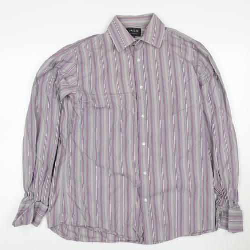 Jaeger Men's Grey Classic Fit Striped Button-Up Shirt Size 15
