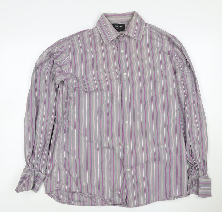 Jaeger Men's Grey Classic Fit Striped Button-Up Shirt Size 15