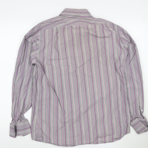 Jaeger Men's Grey Classic Fit Striped Button-Up Shirt Size 15