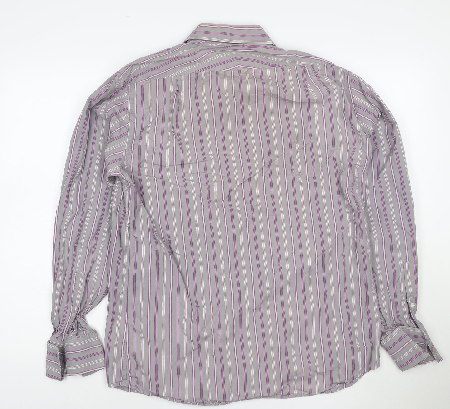Jaeger Men's Grey Classic Fit Striped Button-Up Shirt Size 15