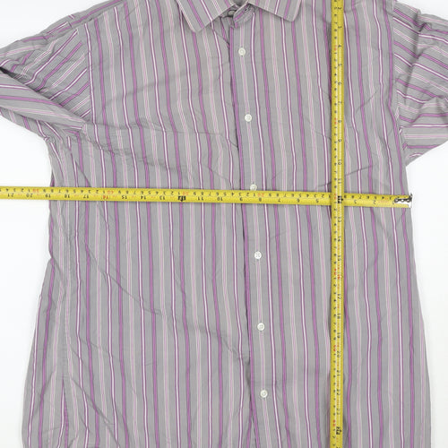 Jaeger Men's Grey Classic Fit Striped Button-Up Shirt Size 15
