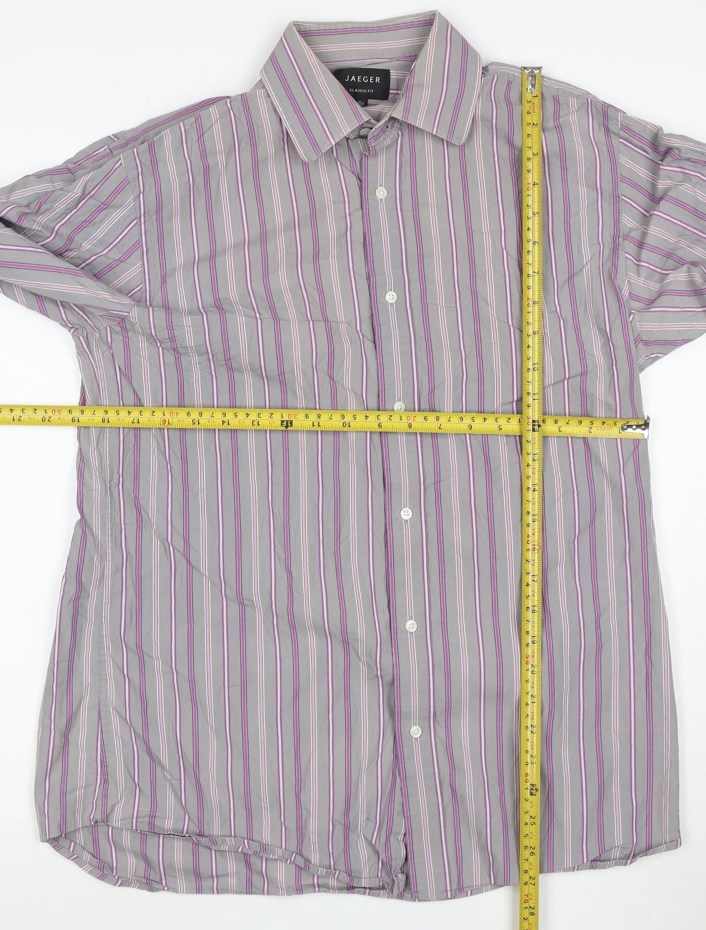 Jaeger Men's Grey Classic Fit Striped Button-Up Shirt Size 15