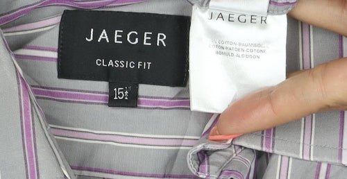 Jaeger Men's Grey Classic Fit Striped Button-Up Shirt Size 15