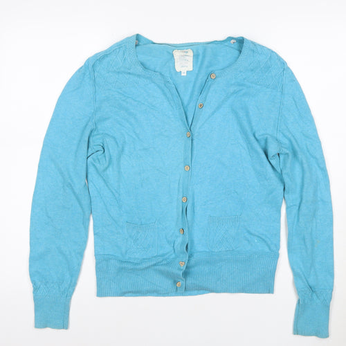 Fat Face Women's Blue Cotton V-Neck Button Cardigan Size 12