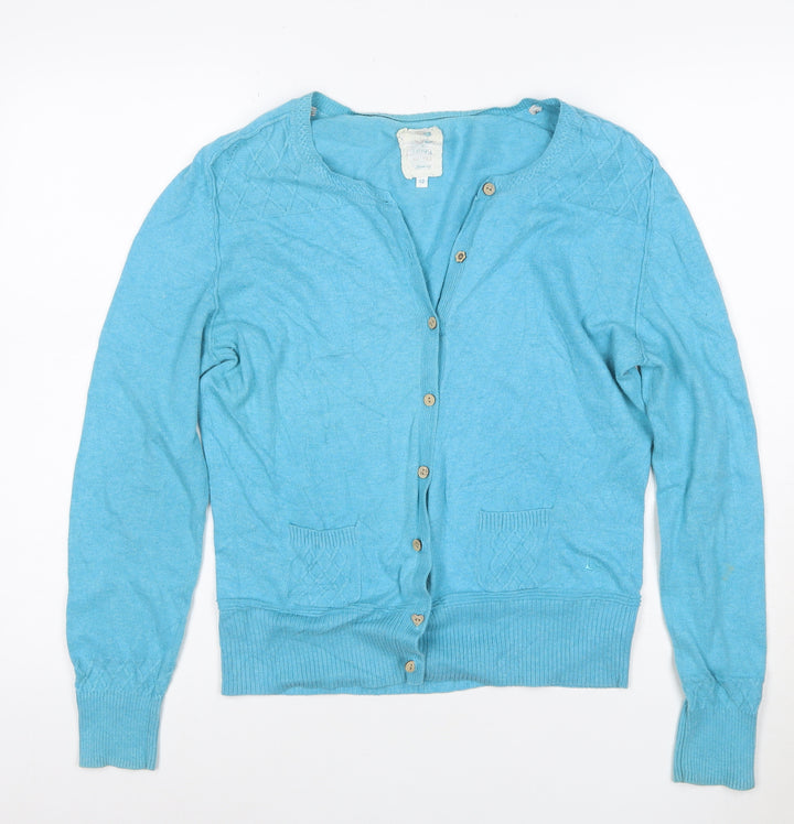 Fat Face Women's Blue Cotton V-Neck Button Cardigan Size 12