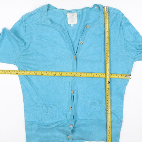 Fat Face Women's Blue Cotton V-Neck Button Cardigan Size 12