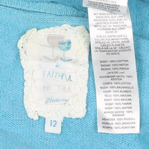 Fat Face Women's Blue Cotton V-Neck Button Cardigan Size 12