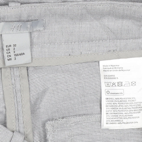 H&M Men's Grey Slim Fit Check Chino Trousers XS