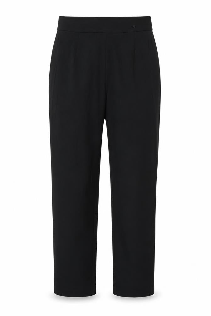 Front view of Marks & Spencer women’s black, size UK 8 slim, fit stretch trousers