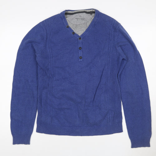 Angelo Litrico Men's Blue Henley Knit Jumper Size M